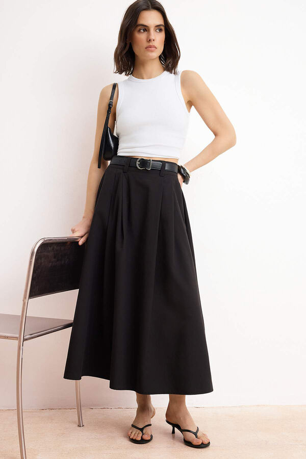 Trendyol Saia comprida maxi plissada preto