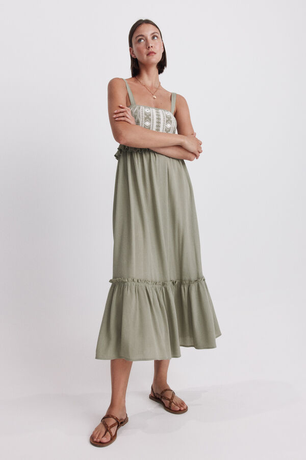 Springfield Vestido midi de al&ccedil;as bordado bege