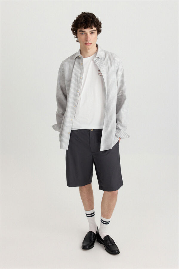 Springfield Camisa tipo lino rayas gris