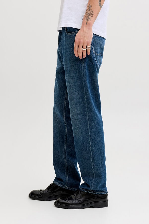 Jack & Jones Jeans relaxed cintura alta em algod&atilde;o azul