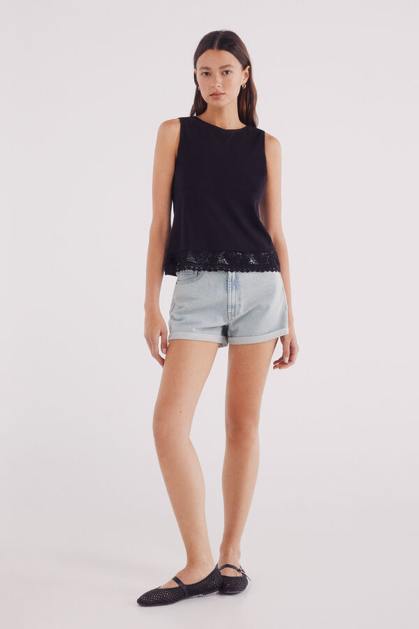 Springfield Camiseta com flores de renda preto