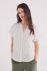 Springfield Blusa escote uve algodón lino marrón