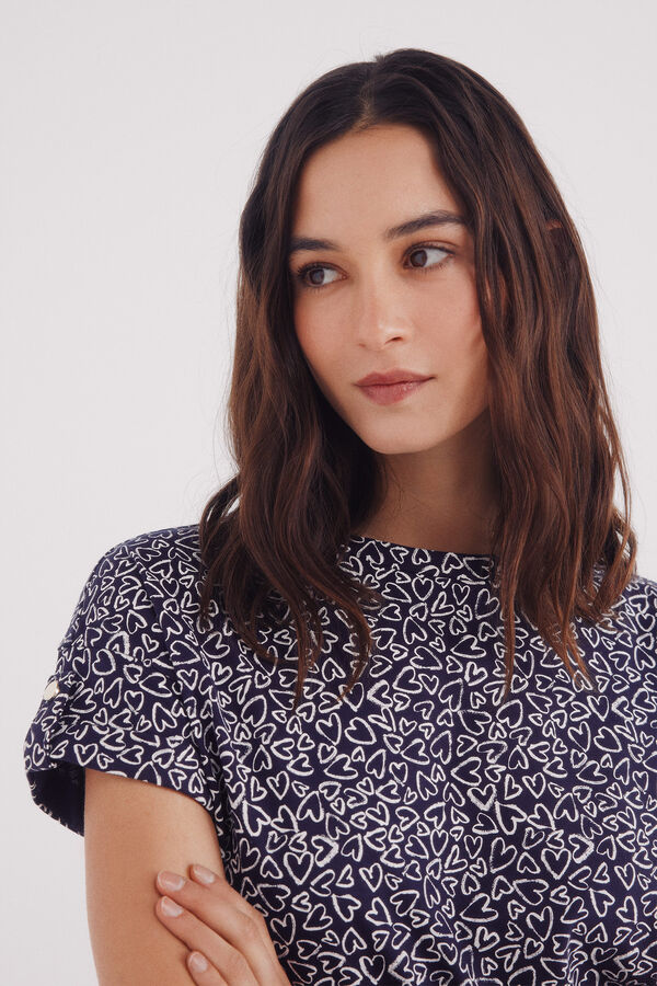 Springfield Printed turn-up sleeve sleeve -shirt with loop blue