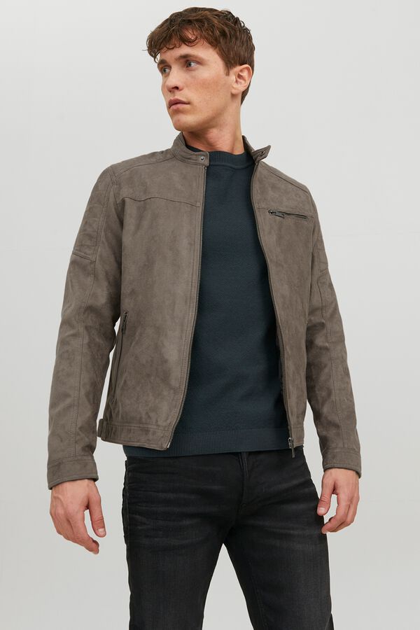 Jack & Jones Blus&atilde;o efeito camur&ccedil;a cinzento