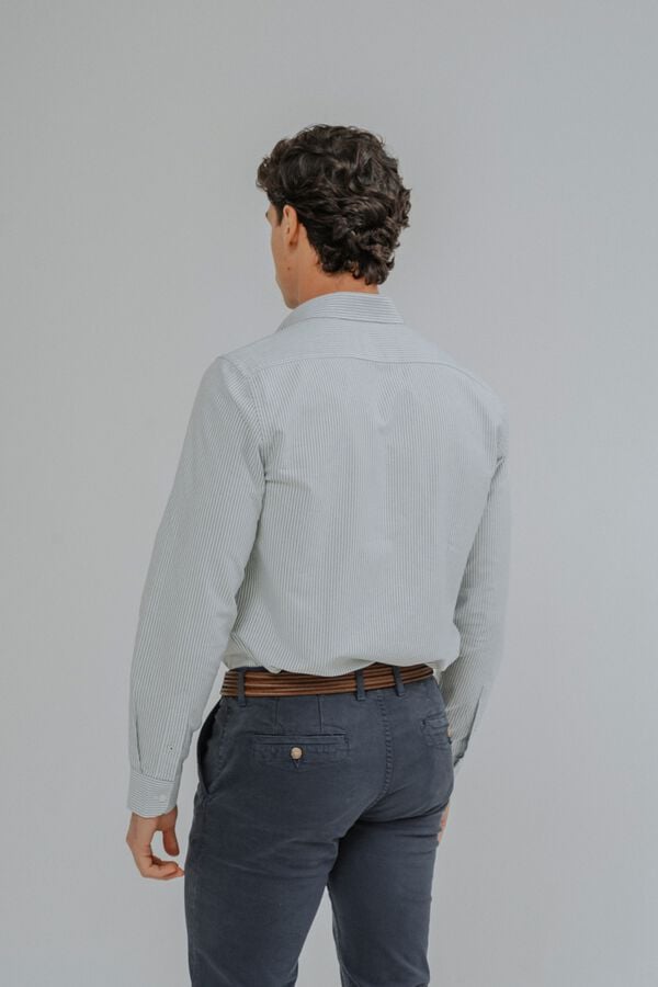 Celopman Camisa oxford de riscas finas verde