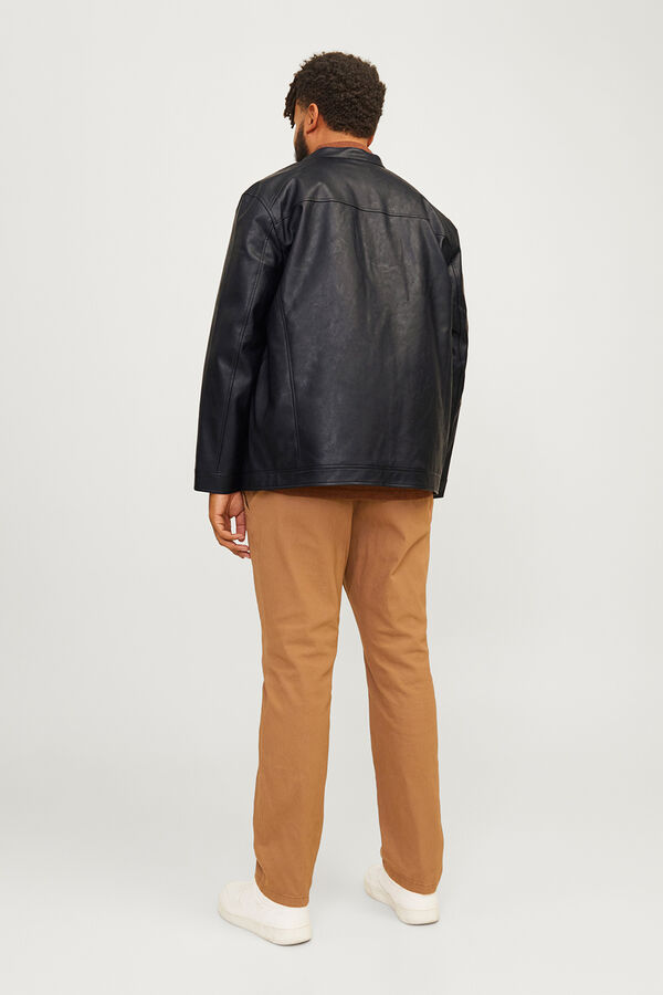 Jack & Jones Blus&atilde;o biker efeito pele preto