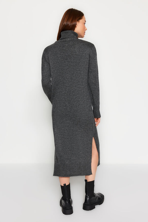 Trendyol Vestido midi gola alta com abertura cinzento