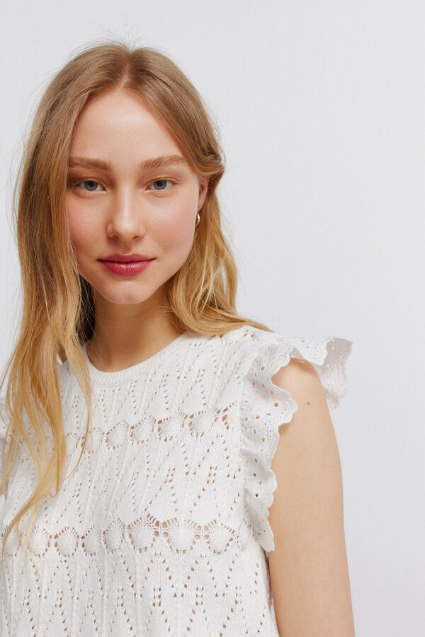 Springfield Top pointelle com folhos bege