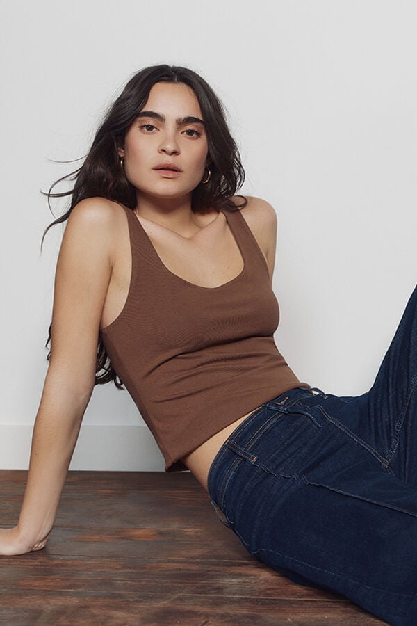 Springfield Jeans perna larga cintura alta azul