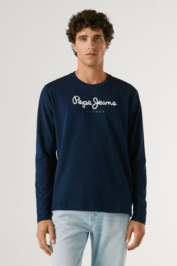 Pepe Jeans T-shirt de manga comprida com logo azul