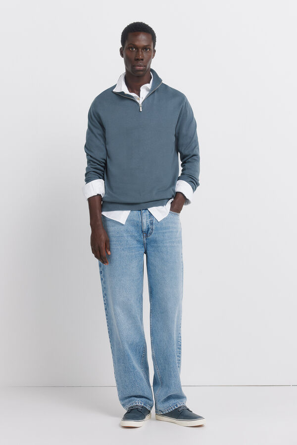 Springfield Camisola b&aacute;sica com fecho de fecho-&eacute;clair azul