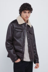 Springfield Blusão trucker com efeito camurça dupla face castanho