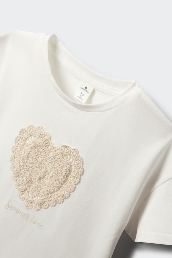 Springfield Kids Crochet heart T-shirt for girls beige