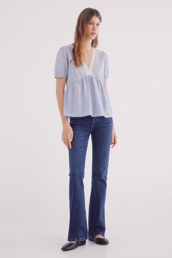 Springfield Blusa decote rendado azul