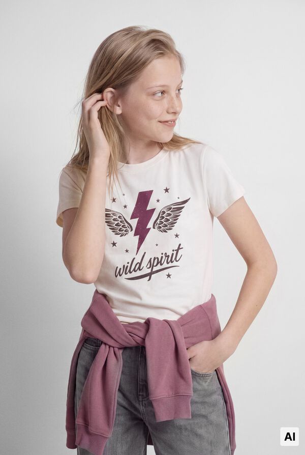 Springfield Kids T-shirt de manga curta com estampado de raio e asas para menina rosa