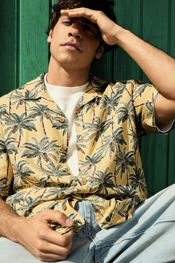 Springfield print viscose short sleeve shirt printed