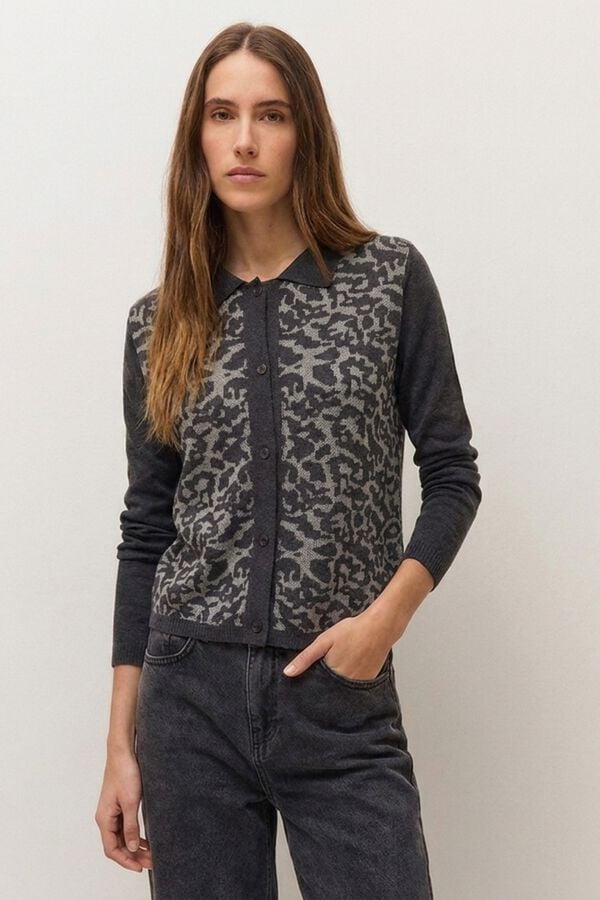 Systemaction Casaco de malha com estampado animal cinzento