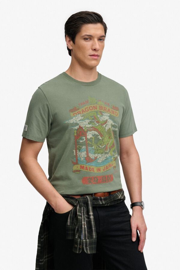Superdry T-shirt de manga curta com estampado japon&ecirc;s na frente estampado