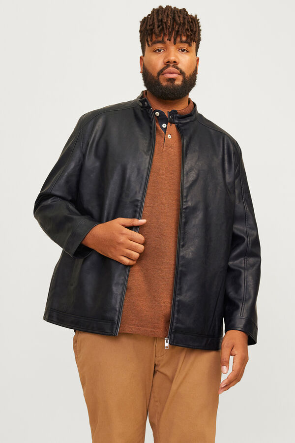 Jack & Jones Blus&atilde;o biker efeito pele preto