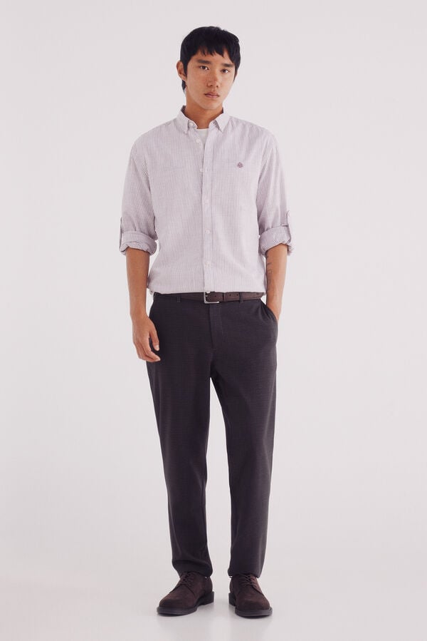 Springfield Camisa cotton slub rayas burdeos