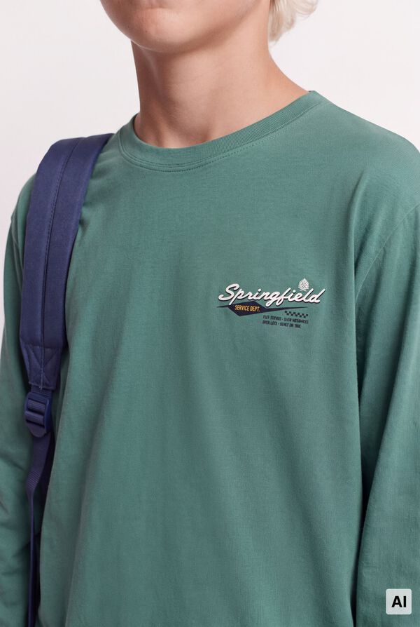 Springfield Kids T-shirt manga comprida com logo Springfield para crian&ccedil;a verde