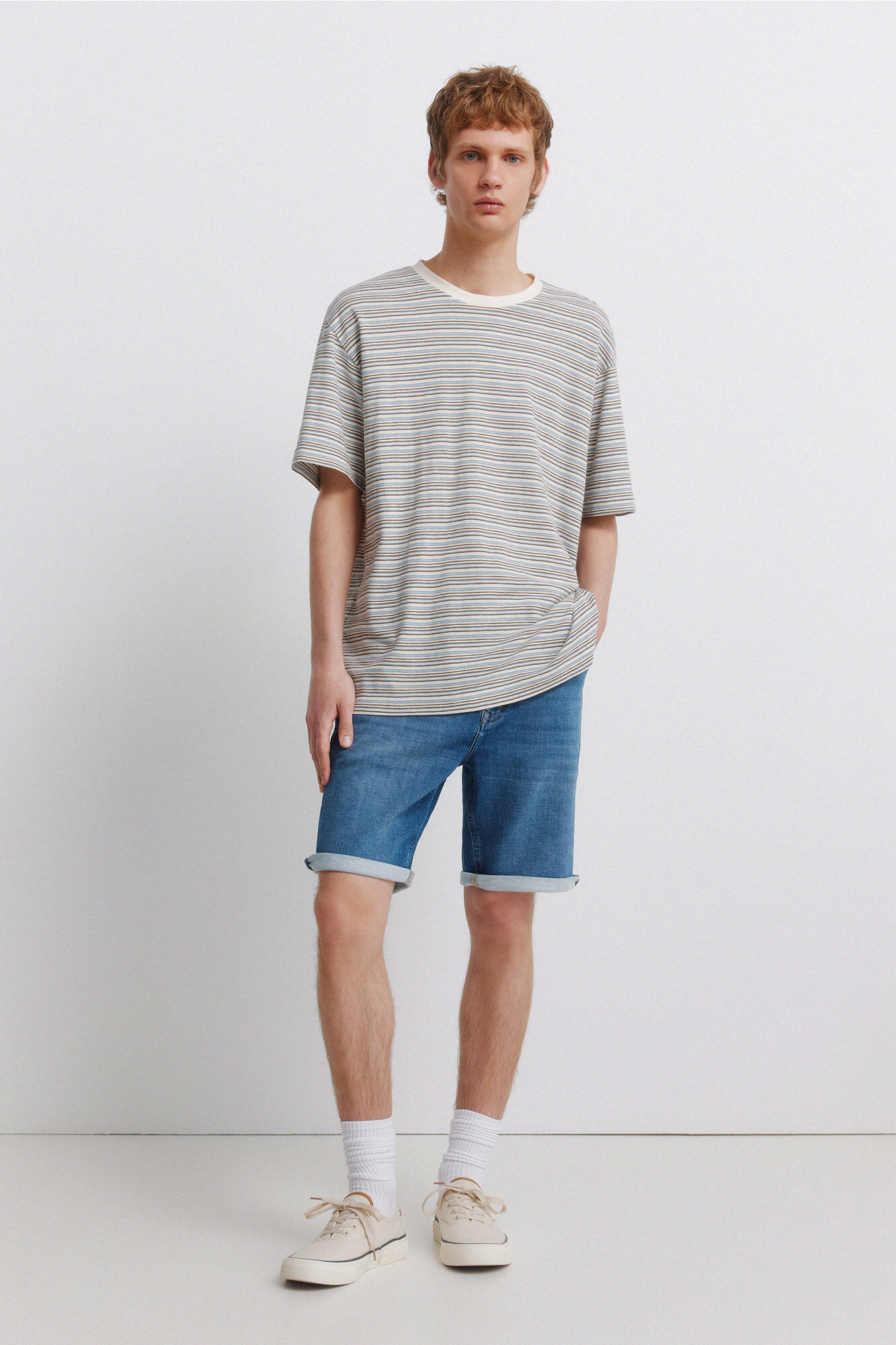 Springfield Bermudas jeans em malha denim m&eacute;dio