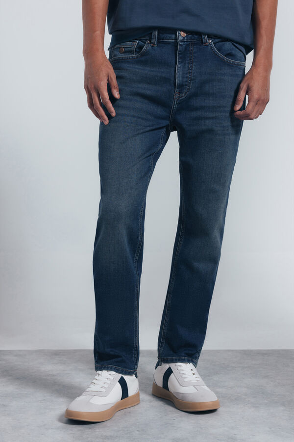 Springfield Calça jeans slim fit de malha denim azul
