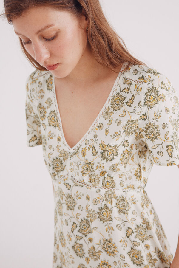 Springfield Vestido midi de renda estampado amarelo