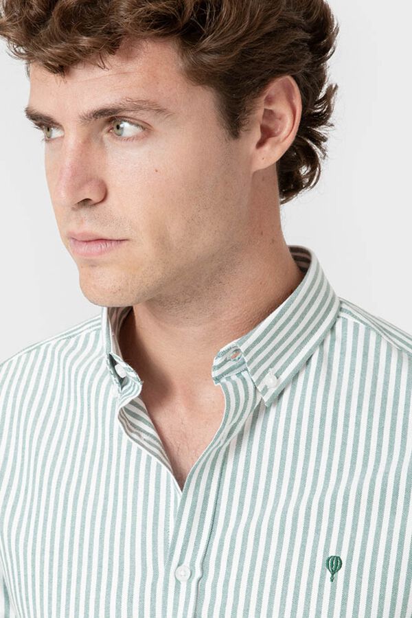 Celopman Camisa Oxford de riscas verde