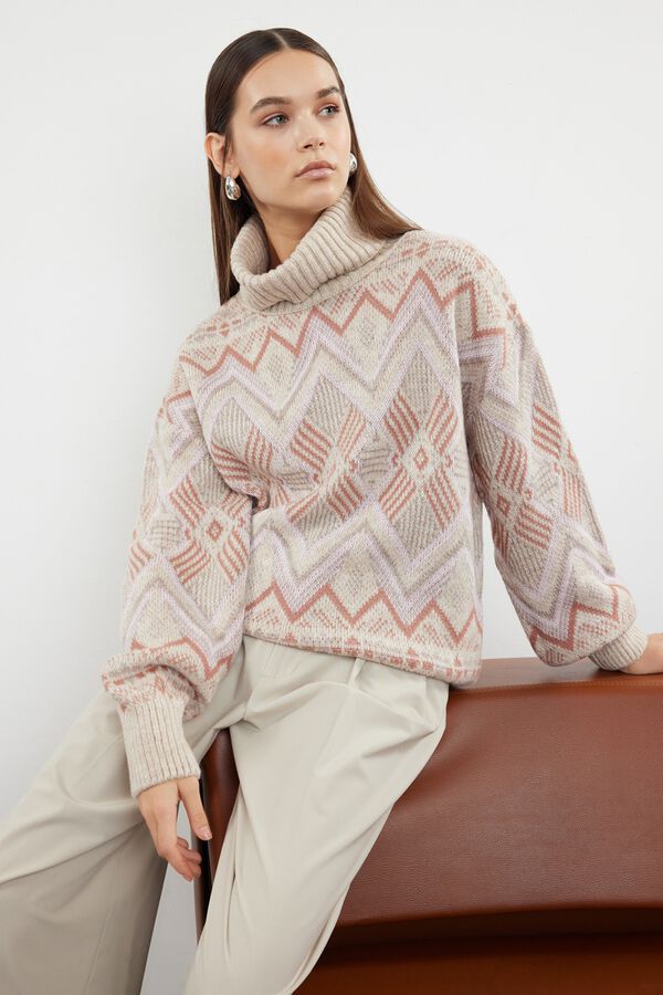 Trendyol Camisola de gola alta estampada cinzento
