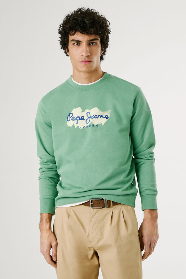 Pepe Jeans  Sweatshirt com gola redonda , logo e estampado. verde