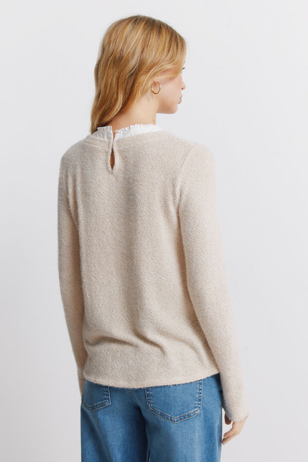 Springfield Camiseta chenilla cuello combinado tostado