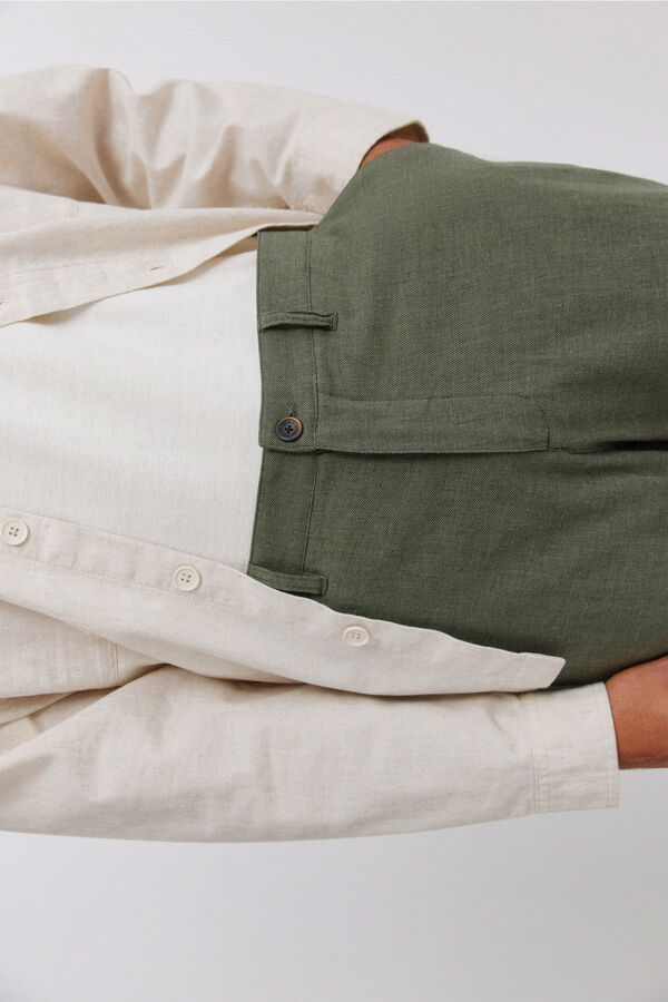 Springfield Bermudas de linho dobby comfort fit Caqui escuro