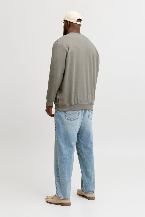 Jack & Jones PLUS Sweatshirt manga curta em algod&atilde;o cinzento