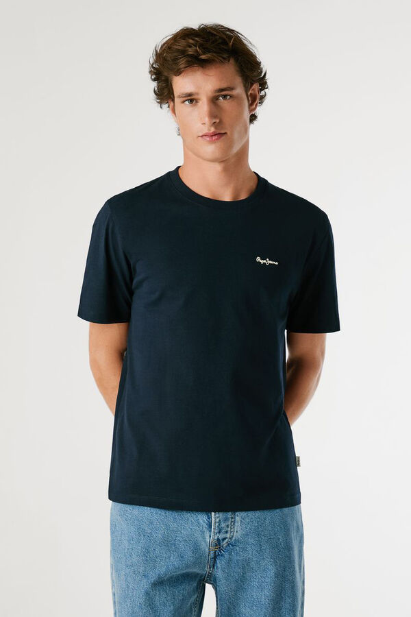 Pepe Jeans Camiseta Regular Fit com Logotipo Bordado azul