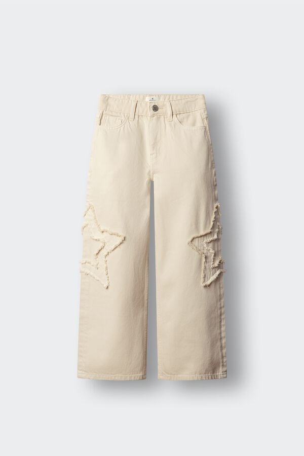 Springfield Kids Pantalon wide leg estrella lateral ni&ntilde;a marfil