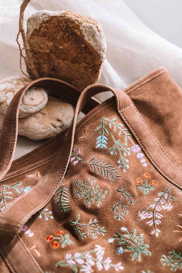 Toni Pons Mala tote bag com flores bordadas castanho
