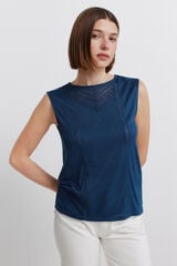 Springfield T-shirt sem mangas em crochet azul