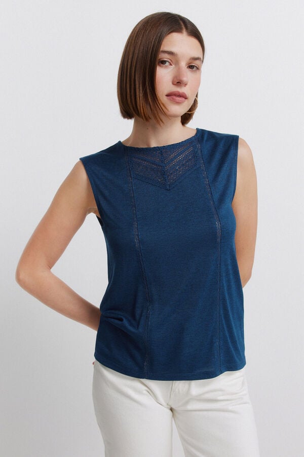 Springfield T-shirt sem mangas em crochet azul