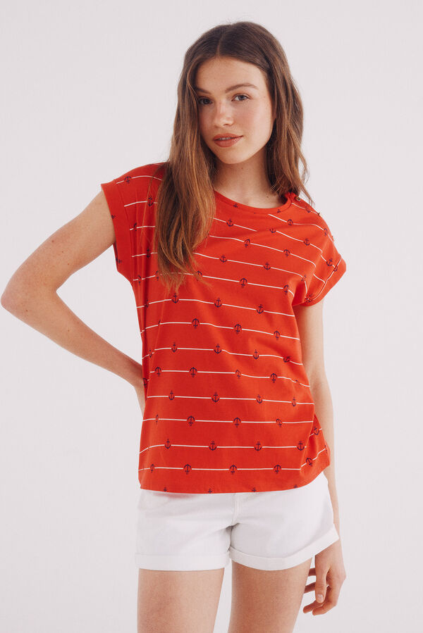 Springfield T-shirt estampagem botões ombro vermelho