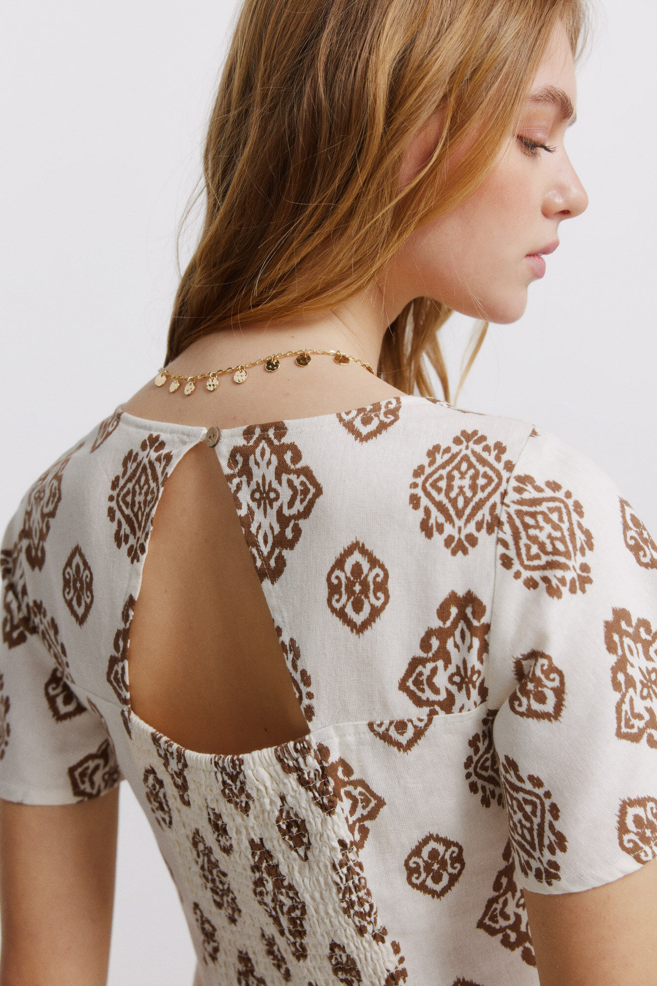 Springfield Vestido lino camisero estampado