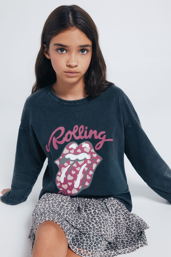 Springfield Kids Camiseta de manga manga comprida dos Rolling Stones para meninas. cinzento