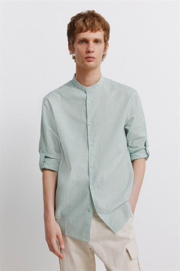 Springfield Camisa gola mao em linho verde