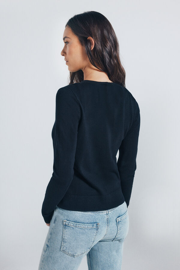 Springfield Cardigan com gola redonda e botões e viscose preto