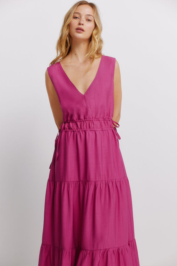 Springfield Vestido comprido decote em V rosa
