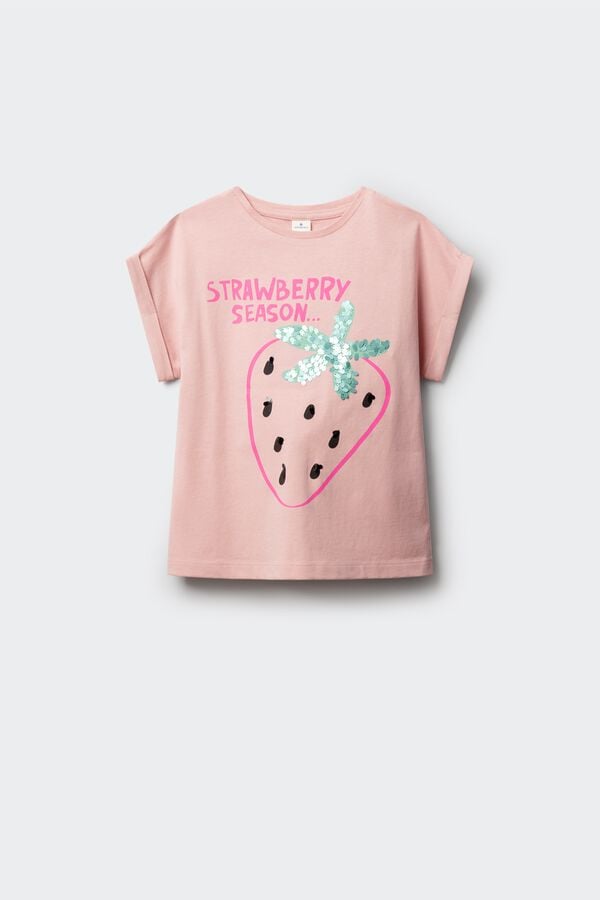 Springfield Kids T-shirt de manga curta morango menina rosa
