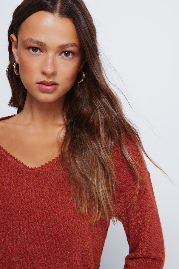 Springfield T-shirt chenille com decote em renda vermelho