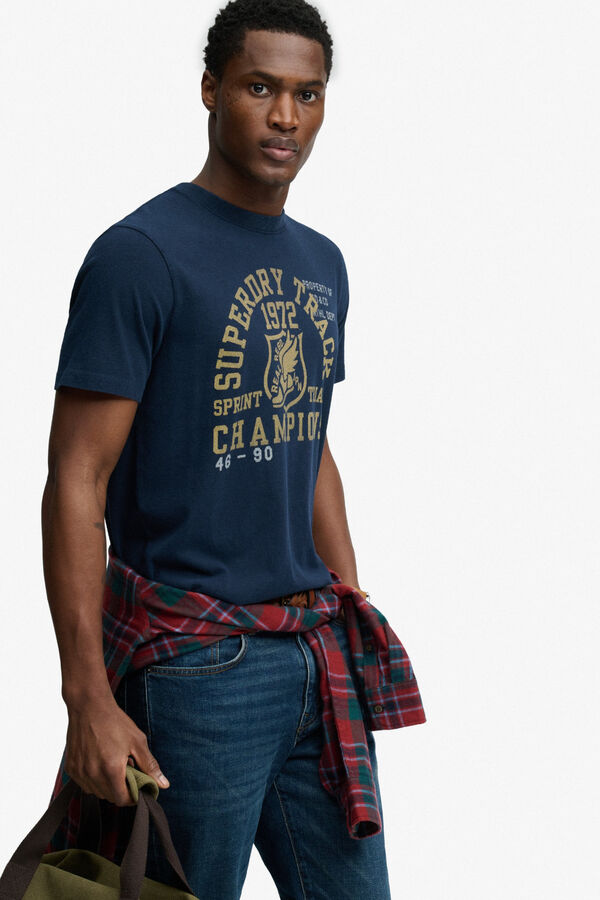 Superdry T-shirt manga curta gr&aacute;fico universit&aacute;rio azul