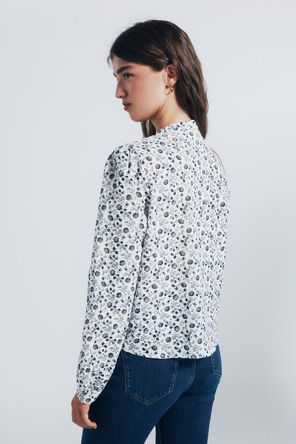 Springfield Blusa com babados e carcela azul
