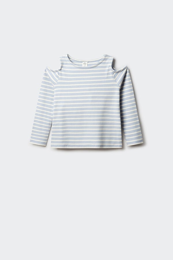 Springfield Kids Camiseta feminina canelada ombro a ombro azul